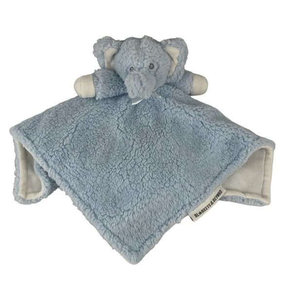Blankets & Beyond Blue Elephant 14" Lovey Baby Security Blanket Furry Sherpa HTF - Picture 1 of 6